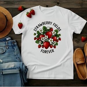 Strawberry Fields Forever Graphic Tee • Retro Strawberry Shirt • Vintage Fruit